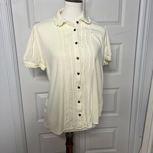 Hot Topic Cream Button-Up Blouse with Ruffle Details Women’s M